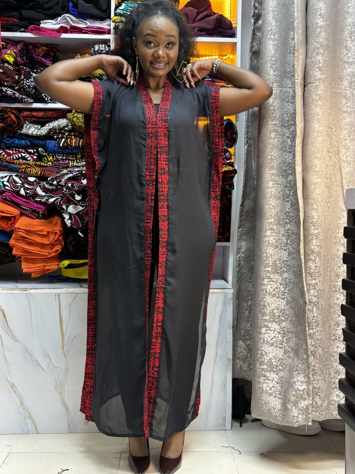 Ankara-Trim Chiffon Kimono