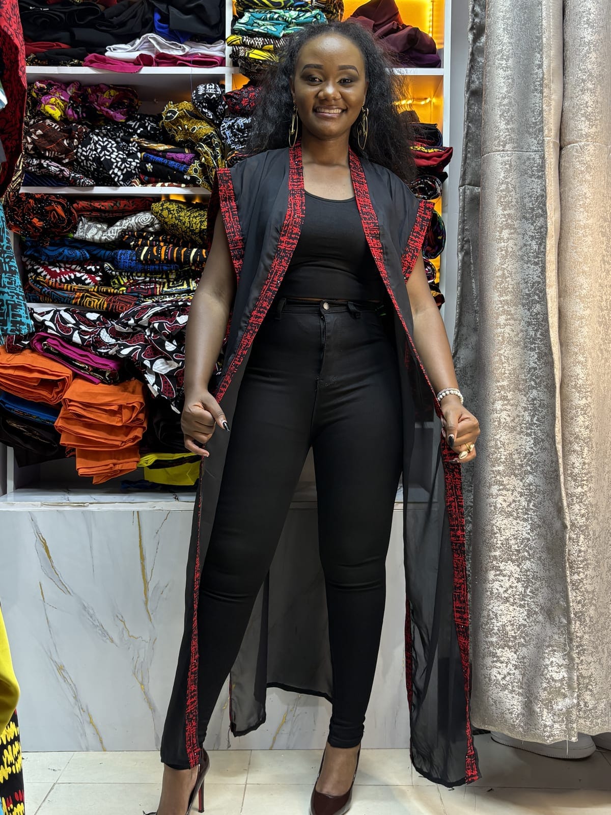 Ankara-Trim Chiffon Kimono