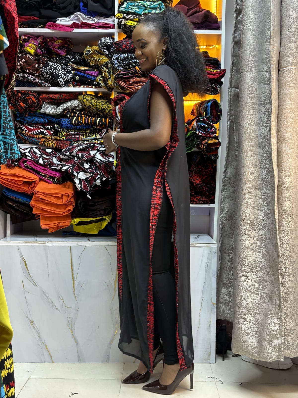 Ankara-Trim Chiffon Kimono