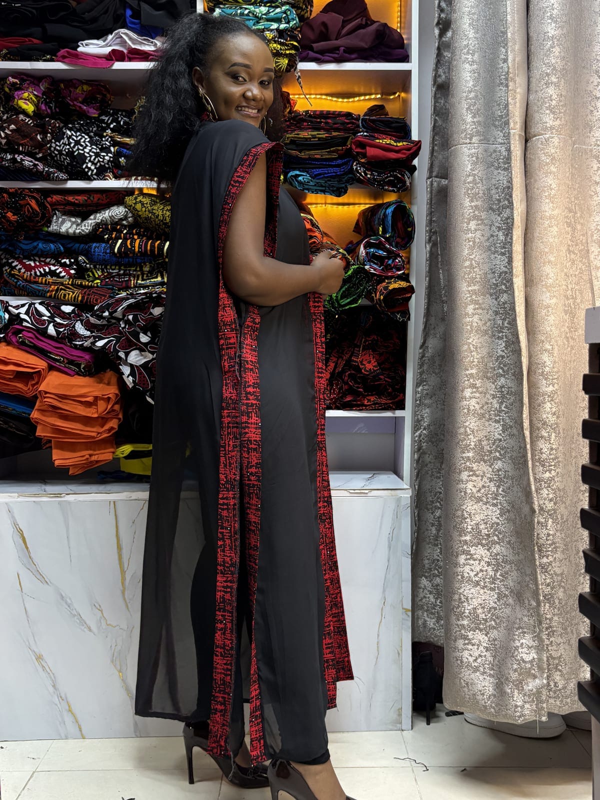 Ankara-Trim Chiffon Kimono