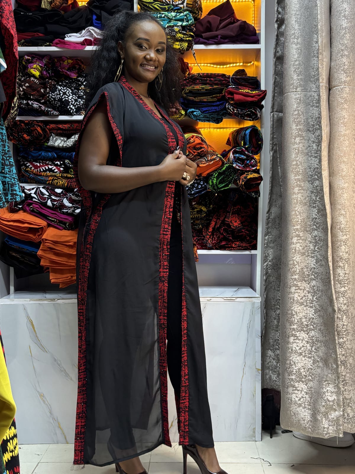 Ankara-Trim Chiffon Kimono