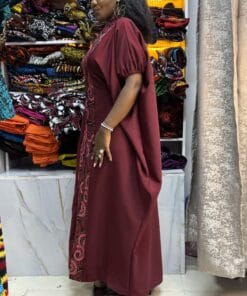 Maroon Ankara-Panel Kaftan Dress