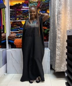 Kitenge-Patch Boubou Dress with Fringe