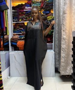 Kitenge-Patch Boubou Dress with Fringe