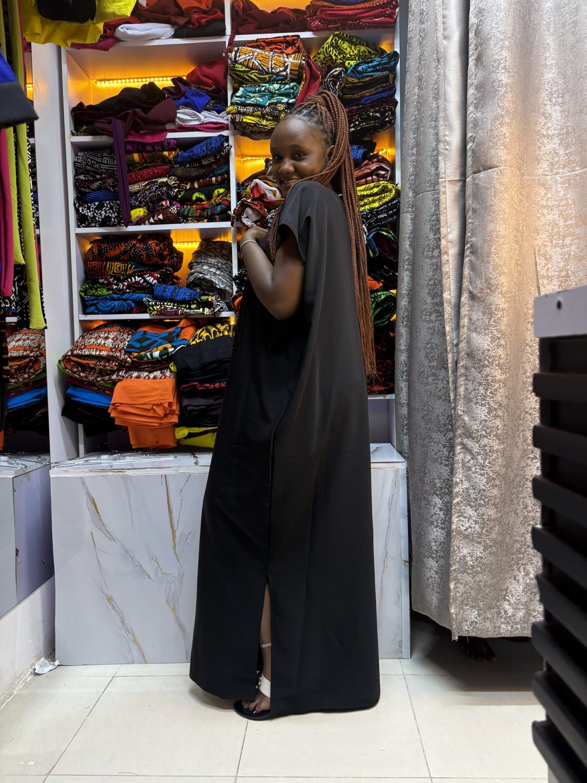 Kitenge-Patch Boubou Dress with Fringe