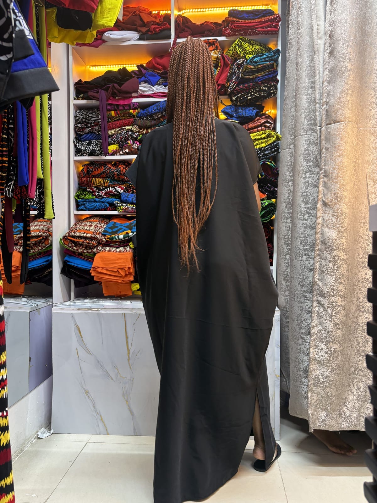 Kitenge-Patch Boubou Dress with Fringe