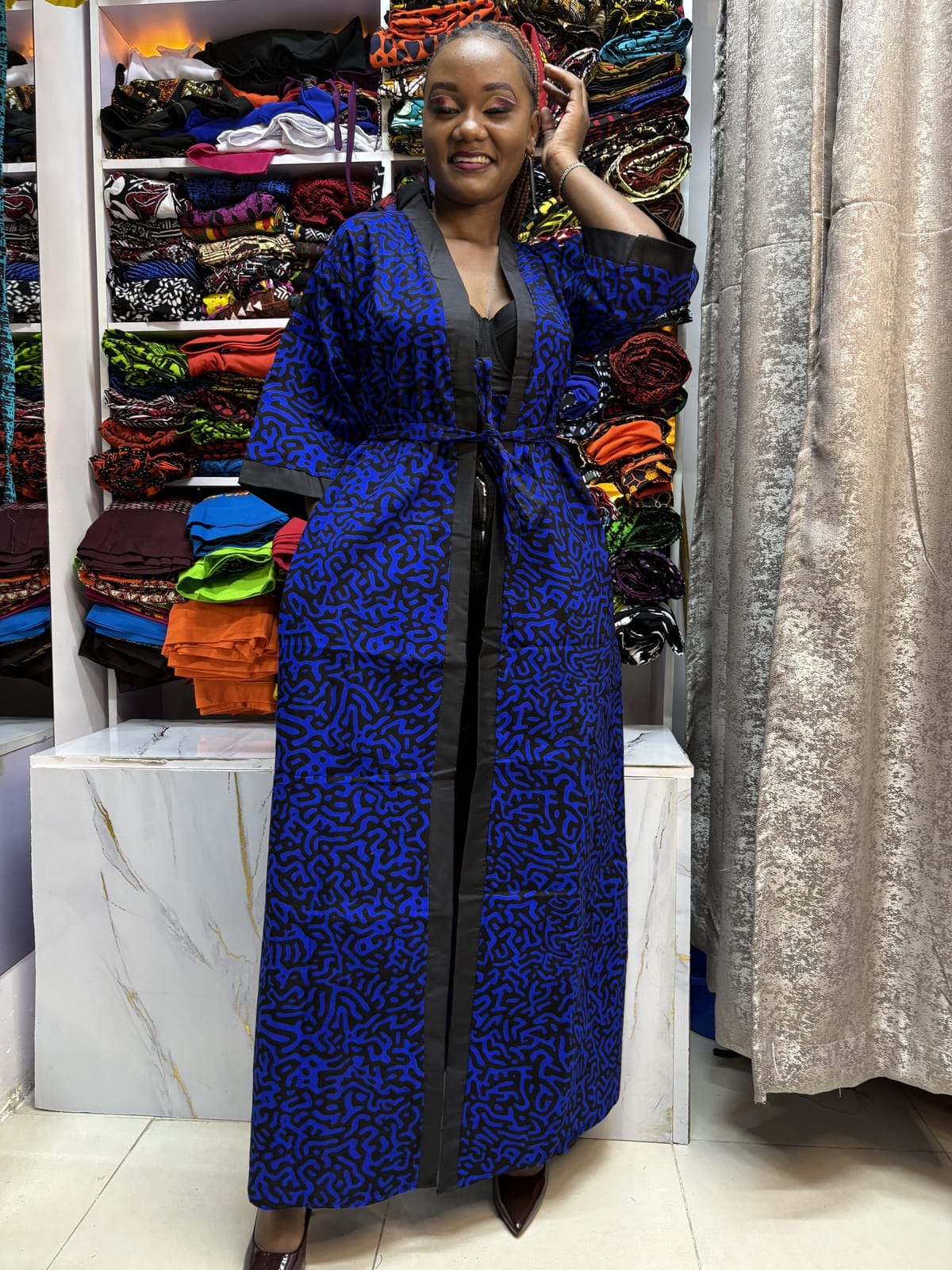 Blue African-Print Kimono Cover-Up