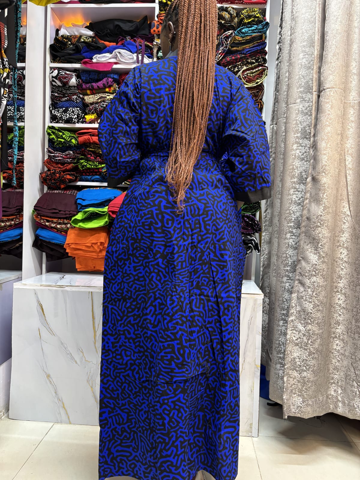 Blue African-Print Kimono Cover-Up