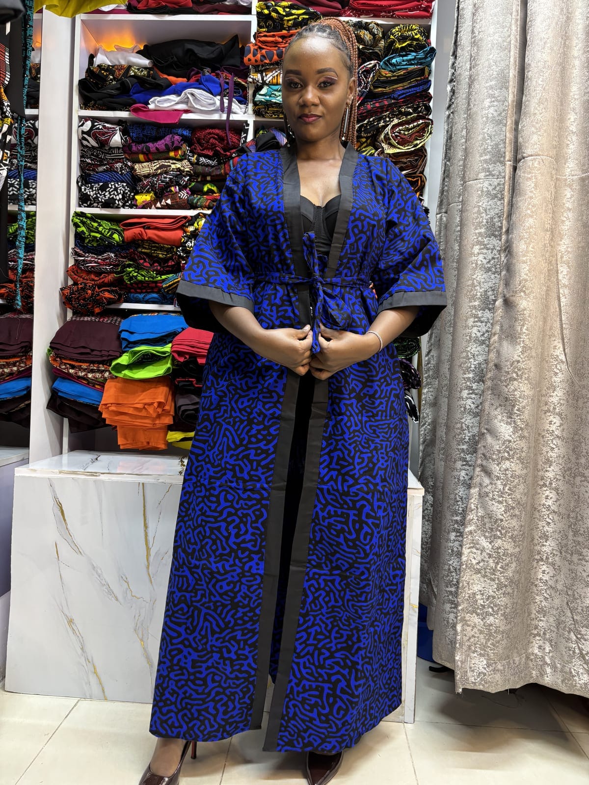 Blue African-Print Kimono Cover-Up