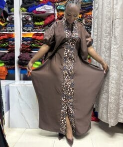 Chocolate Brown Ankara-Panel Kaftan