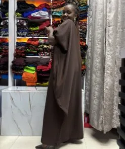 Chocolate Brown Ankara-Panel Kaftan