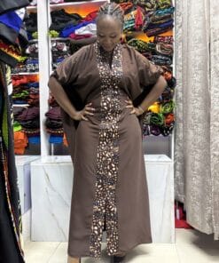 Chocolate Brown Ankara-Panel Kaftan