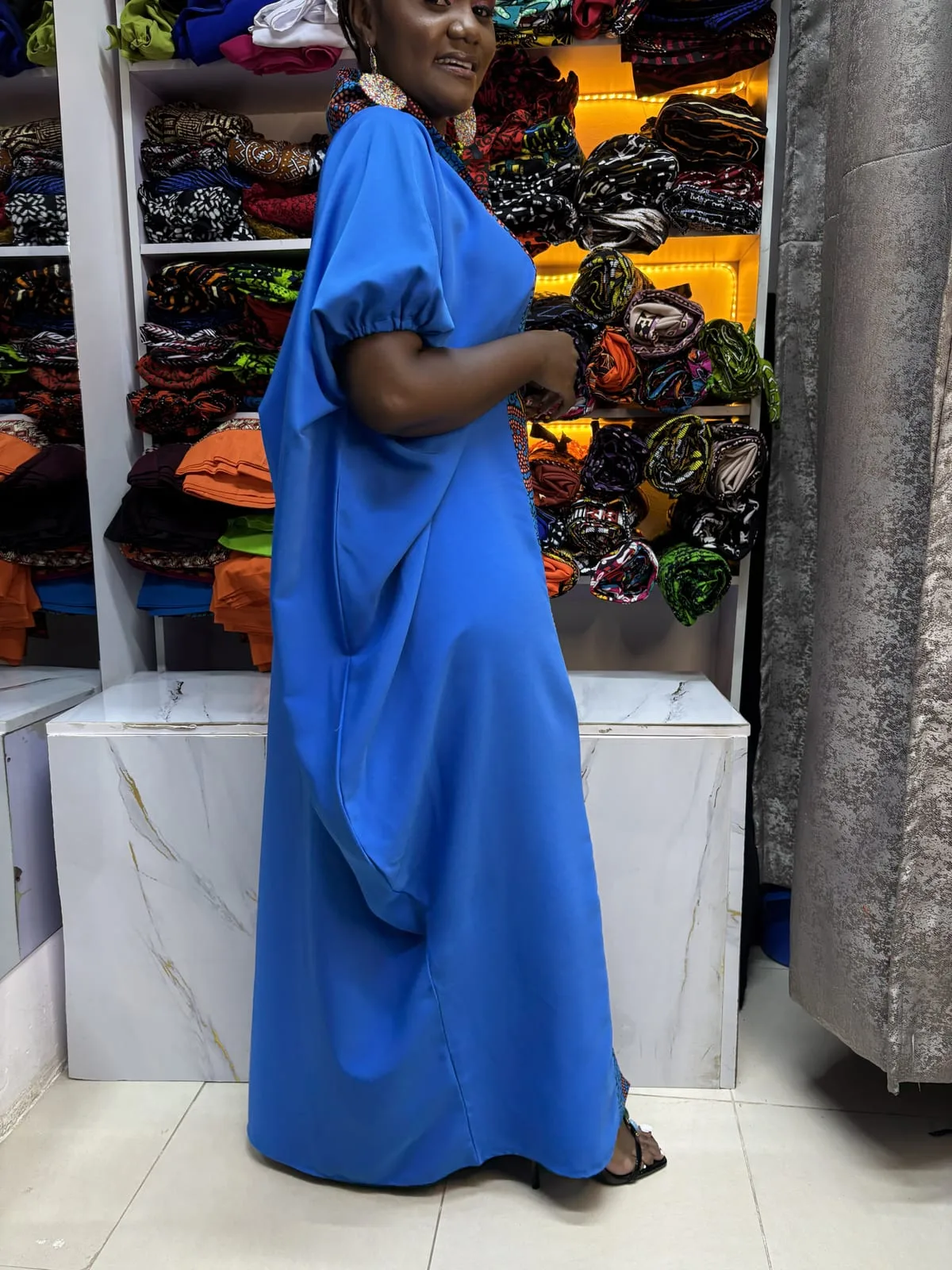 Ocean Blue Ankara-Panel Kaftan