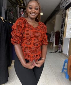 Terracotta Ember Puff-Sleeve Top