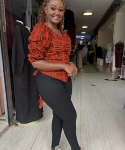 Terracotta Ember Puff-Sleeve Top