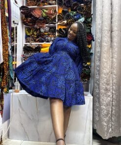 Royal Wave Ankara Skater Dress