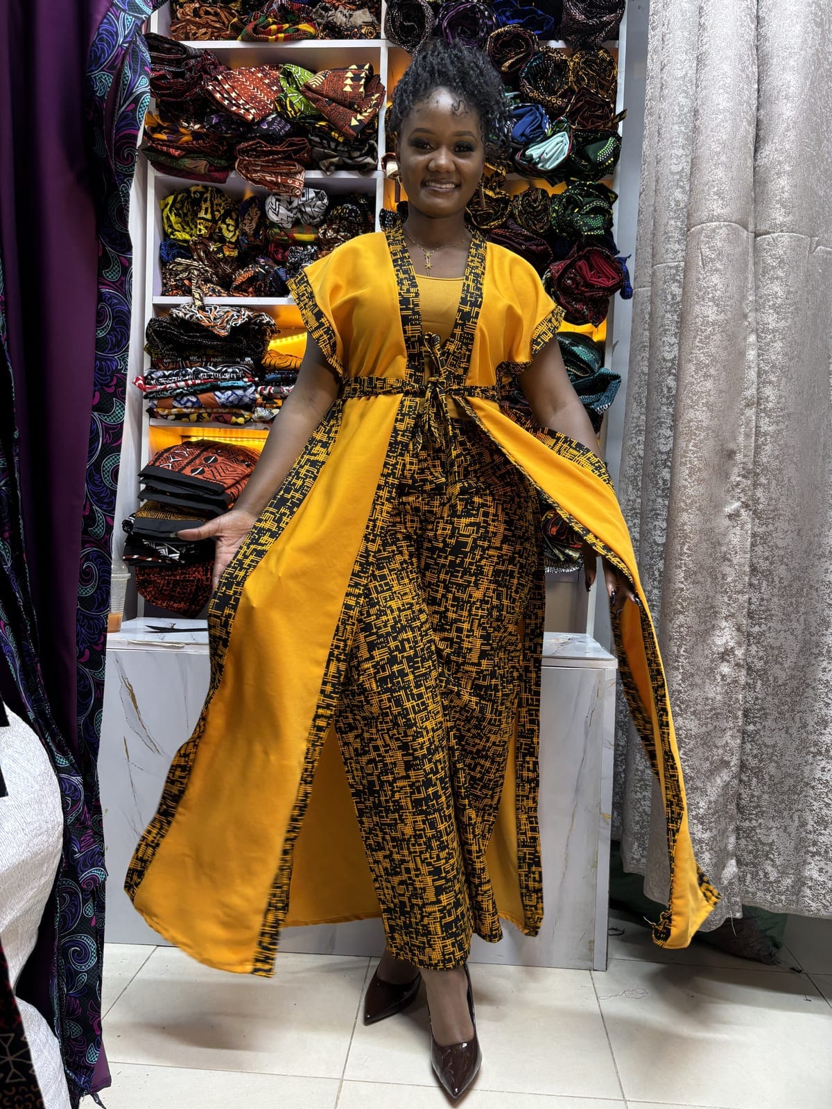 Golden Harmony Kimono & Palazzo Set