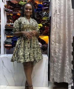 Ivory Glyph Ankara Skater Dress