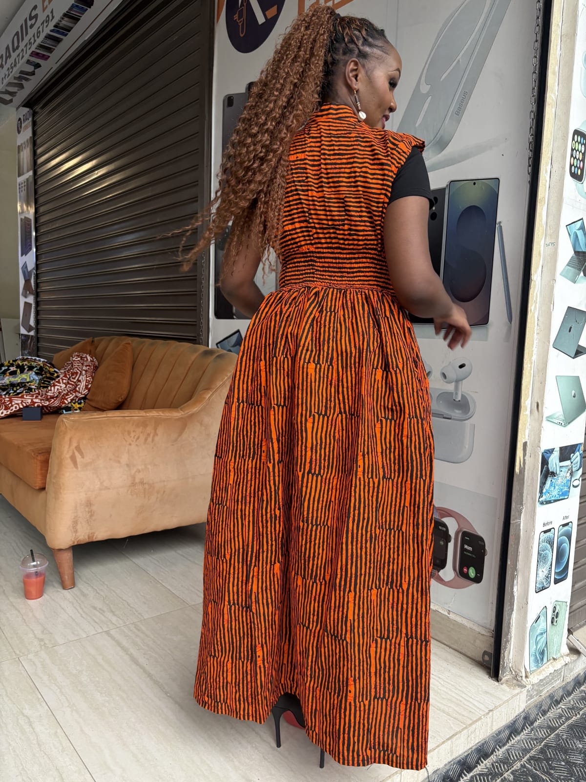 Tangerine Stripe Elastic-Back Kimono