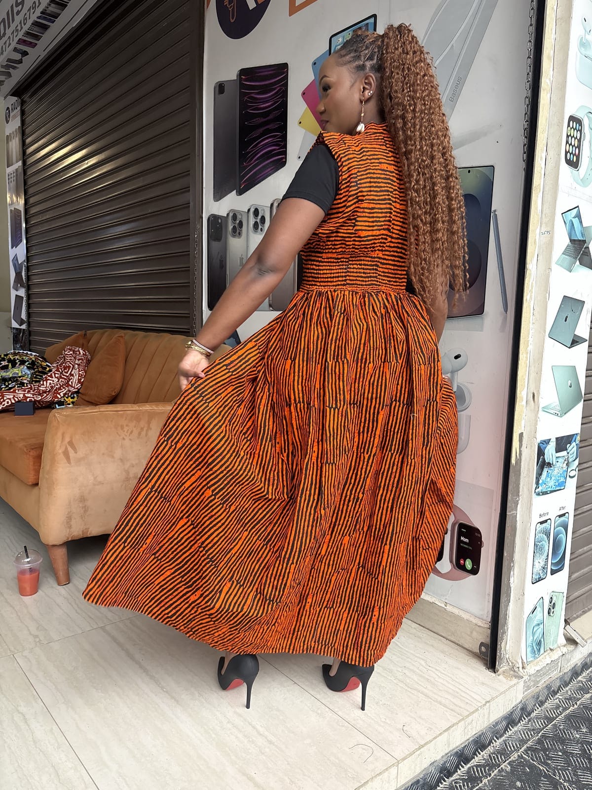Tangerine Stripe Elastic-Back Kimono