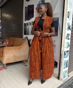 Tangerine Stripe Elastic-Back Kimono
