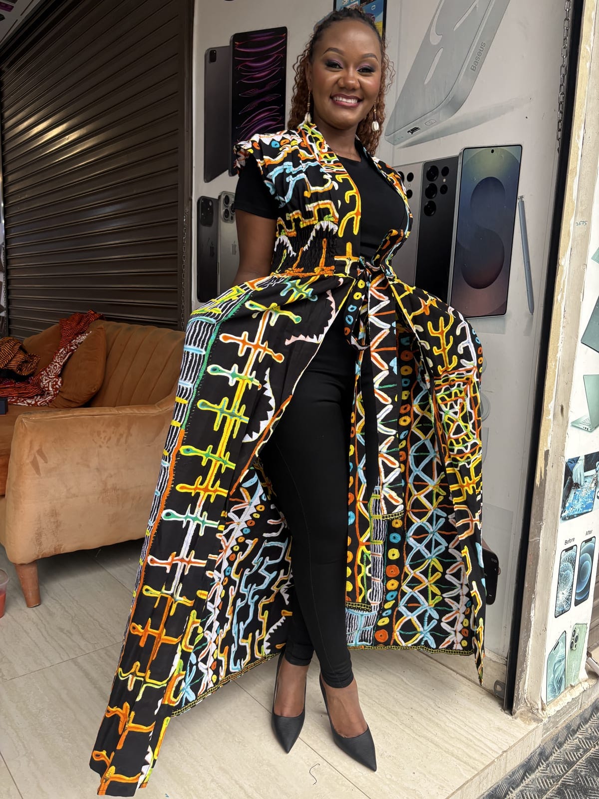 Carnival Glyph Elastic-Back Kimono