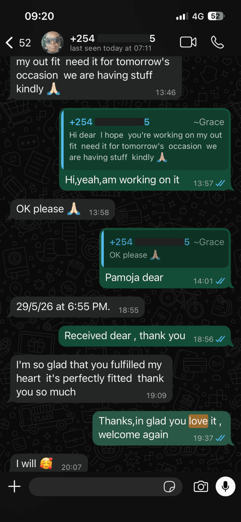 WhatsApp review from Grace