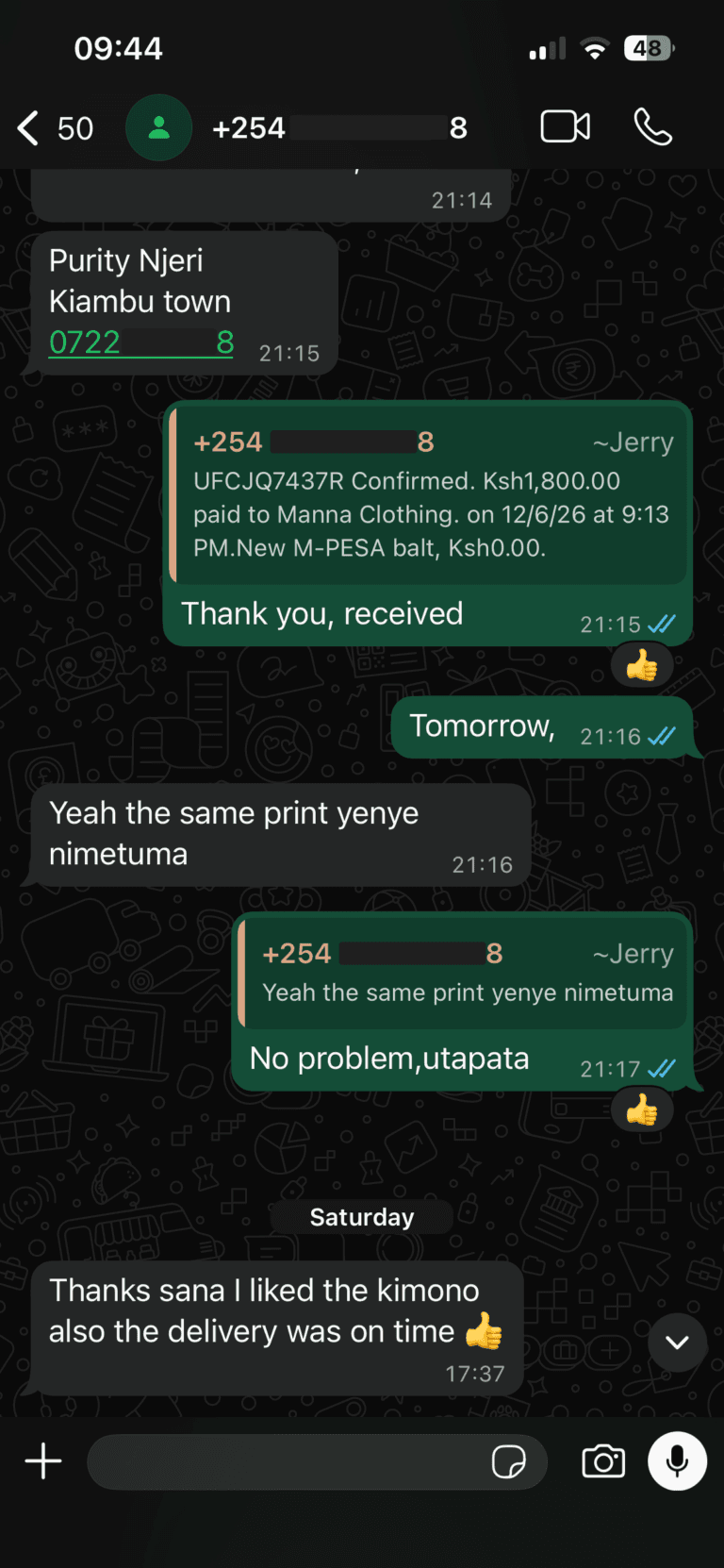 WhatsApp review from Njeri